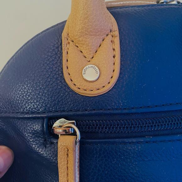 Tignanello Mini Dome Leather Bag Satchel Top Handles Mini Tote Cobalt Blue Tan - Picture 10 of 11